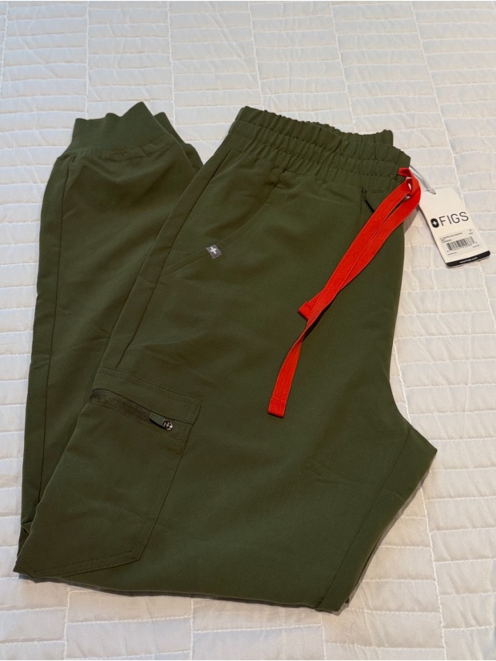 FIGS Women’s Olive Green Joggers with Red Drawstring | Size S - NWT